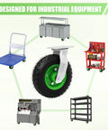 Eight Inch Pneumatic Caster Wheels Set Of Four Dual Ball Bearing Heavy Duty mounted on various industrial carts and equipment.