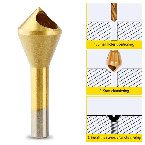 4 Piece Titanium Coated Countersink Chamfer Deburring Tool Set For Wood Metal PVC Aluminum Insulation Board Holes tool with diagram