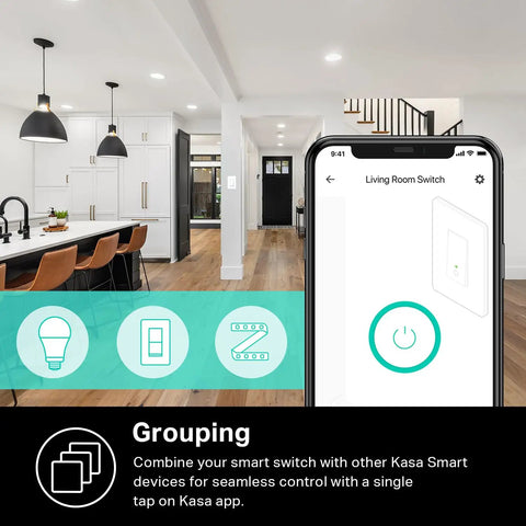 Three Way Smart Light Switch Kit With Neutral Wire, 2.4GHz WiFi, Works With Alexa and Google Home app demo in modern kitchen