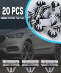 20 Pcs Fender Exterior Trim Clips designed for quick locking, black and gray nylon material for securing body panels.