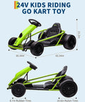 24V Electric Go Kart For Kids With Dual 300W Motors, 9Ah Battery, 8.1 MPH Speed, Full Metal Frame, Nylon Drifting Wheels, Green