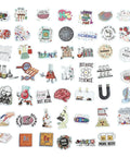 Assorted science-themed stickers featuring lab tools and elements for kids doctor scientist costume set role play dress up.