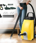 Sotikarery 3000W Heavy Duty High Pressure Steam Cleaner with accessories, portable steam mop in action on hardwood floor.