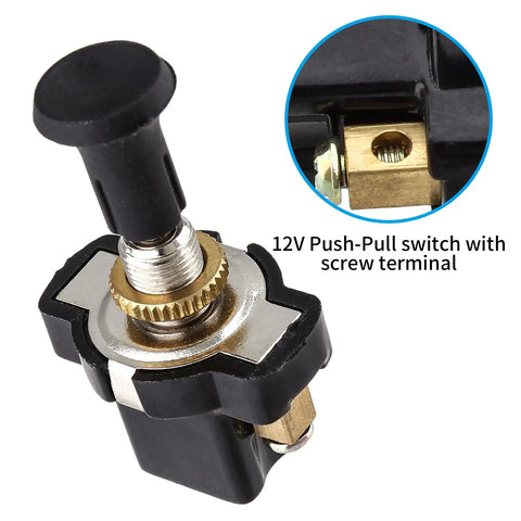Push Pull Light Switch 12V Two Pack 8mm Thread On Off Toggle Switch For Car Boat Golf Cart Truck Marine Black Round Handle, screw terminal