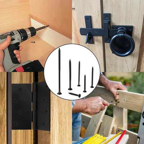 250 Piece Black Wood Screws Size 8 By 1 And A Quarter Inches Self Tapping Cross Drive for Home Decor and Furniture Projects
