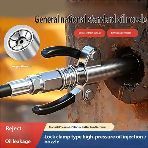 Spring Loaded Grease Coupler With Aluminum Alloy Body Locking Design attached to machinery fitting