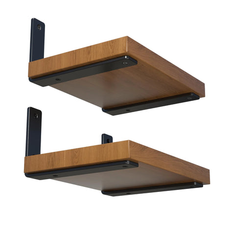 Set Of 4 Heavy Duty 6 Inch L Shaped Shelf Brackets Black Powder Coated Steel Quarter Inch Thick For Wall Mount Shelves installed