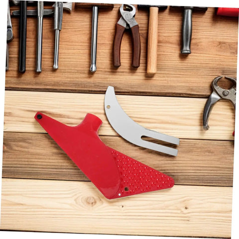 Red Table Saw Guard Shell With Material Separating Knife on wooden workbench with hand tools