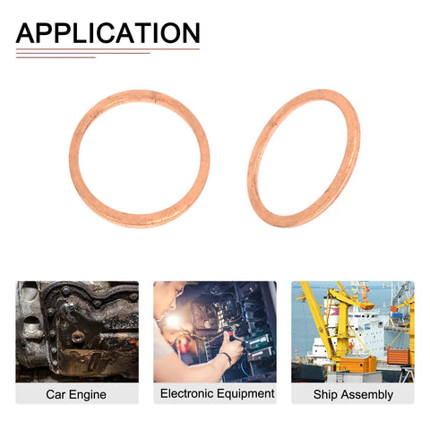 Premium Copper Sealing Washers 30Mm Inner 36Mm Outer 2Mm Thick 4Pack Flat Ring Gaskets displayed for car engine and ship assembly use.