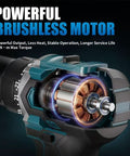 Cutaway view of Heavy Duty Cordless Drill And Driver With Badass Brushless Motor showcasing powerful brushless motor and 75 Nm torque.