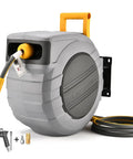 Rugged Retractable Air Hose Reel Three Eighths Inch By One Hundred Feet Hybrid Hose For Air Compressors With Six Foot Lead In 300 PSI Patented Auto Lock 180 Degree Swivel Bracket Quick Coupler Easy Auto Rewind