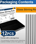 12 Pieces Pro-Grade Borosilicate Glass Stirring Rods Set, 6 Inch By 5 mm Round End, Heavy Duty Lab And Kitchen Stirring Rods With High Heat Resistance Up To 297 Degrees Fahrenheit, Ideal For Experiments And Cooking. 12pcs in storage box