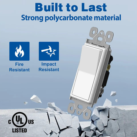 Single Pole Decorator Light Switches 20 Pack Rocker Paddle Wall Switches 15A 120/277V On Off Interrupter UL Listed