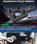 Camshaft Phaser Timing Chain Tool Kit For 3.6L Pentastar V6 Engines showing crankshaft pulley wrench tool 10198A.