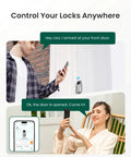 Smart Lock With Built In WiFi Keyless Entry And Display No Key Needed Front Door Deadbolt For Home And Rental Use 100 PIN Codes IP54 Weather Rating BHMA Grade 3 Security Silver in use controlling lock remotely with smartphone app.