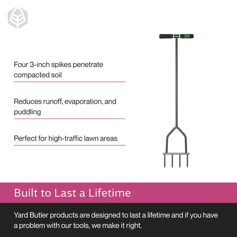 IM7C Spike Grass Aerator For Lawn Health With Long Handle And Cushioned Grips Pro Grade Powder Coated Steel Construction Easy To Use Lawn Care Tool with four 3-inch spikes