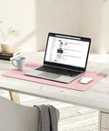 Pink Non Slip Leather Desk Pad With Waterproof Top For Laptop And Keyboard Large 23.6 By 13.7 Inches on office desk