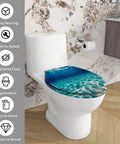 Elongated Toilet Seat Resin for Bathroom in a stylish design, fitted to a white toilet, showcasing water pattern.