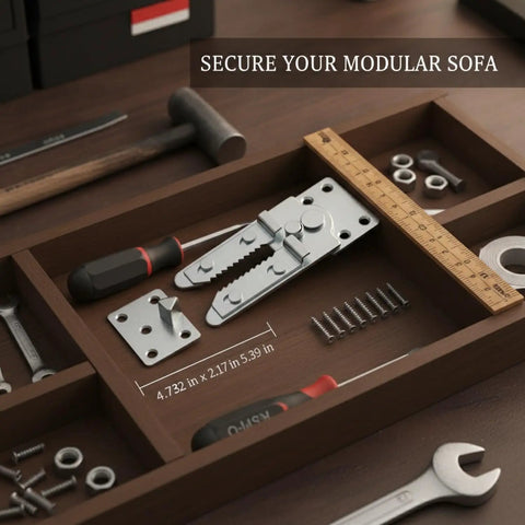 Clip Style Must-Have Galvanized Iron Sofa Connector For Modular Sectional Frames with screws shown in a toolbox