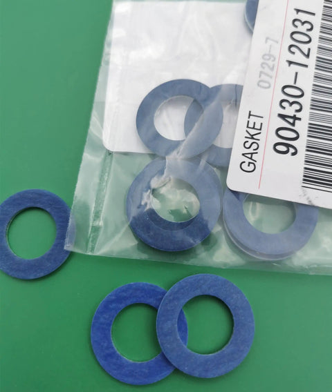 Oil Drain Plug Gasket Set And Crush Washer Replacement For Toyota, Aluminum 0.82 Inch Outer Diameter 0.47 Inch Inner Diameter 0.07 Inch Thick, 10 Pack Replaces 90430-12031, Durable Automotive Seal, blue gaskets in bag
