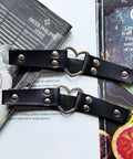 Badass Women Premium Adjustable Faux Leather Heart Garter Set Punk Alloy Thigh Strap Rave Cosplay Harness Belt with heart detail.
