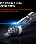 Cobalt Spiral Flute Step Drill Bit M35 HSS Three Eighths Inch Main Size With One Quarter Inch Shank for metal, wood, plastic