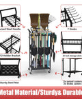 Heavy Duty Rolling Garden Tool Organizer On Wheels With 14 Hooks And 5 Slots, 3 Tier Metal Cart Holds Rakes Shovels Brooms