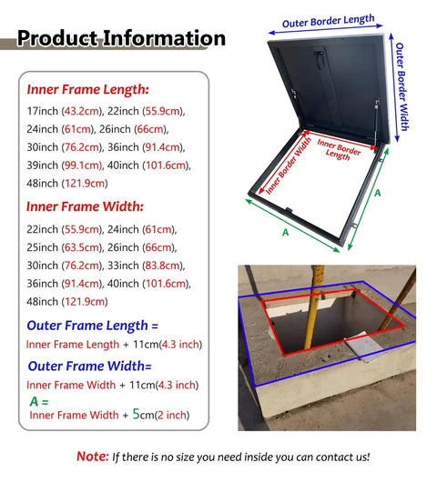 Tough As Nails Roof Hatch Cover With Beefy Hydraulic Lift Supports And Rust Resistant Aluminum Steel Dark Grey Flat Access Panel dimensions chart