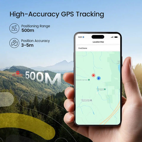 Hand holding phone showing GPS tracking for FAA Compliant Remote Identification Broadcast Module For GPS Drones With 4K Camera.