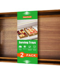 Solid Acacia Wood Serving Trays 2 Pack Real Deal Party Platters with handles, 14x9 and 15x11 sizes, perfect for cheese boards.