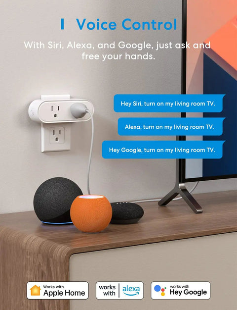 WiFi Dual Smart Plug 2 Pack With 2 Outlets Each, Works With Apple HomeKit Siri Alexa Google Assistant SmartThings in living room