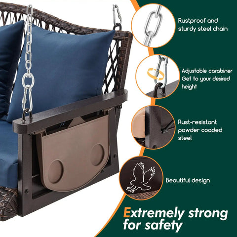 Upgraded Wicker Hanging Porch Swing For Patio, Heavy Duty 900 Lb Capacity, 3 Seat Outdoor Swing Bench, focus on durable materials