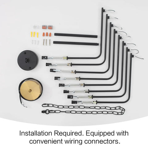 Installation parts for 8 Light Farmhouse Chandelier With Dope Black And Gold Finish Modern Candle Pendant Lighting For Kitchen Island.