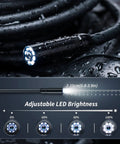 Close-up of an Endoscope Camera With Light For Inspections And Tight Spots Pro Grade Tool with adjustable LED lights and waterproof design.