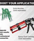 Epoxy dual cartridge and extra nozzles for all purpose panel adhesive for metal and fiberglass two part epoxy.