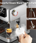 20 Bar Espresso Machine With Hot Cold Brew Switch For Silky Lattes And Bold Cappuccino Creations Stainless Steel Coffee Brewer with steam wand.