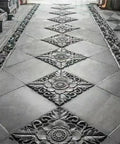 Decorative pathway using Two Piece Square Concrete Molds Set For Walkways And Patios, floral patterns, stone finish