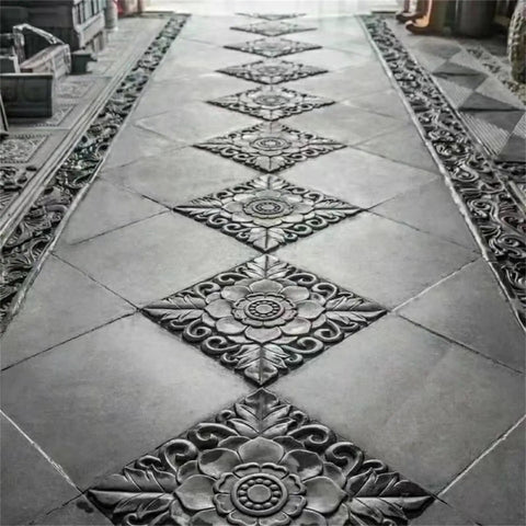 Decorative pathway using Two Piece Square Concrete Molds Set For Walkways And Patios, floral patterns, stone finish