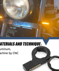 Universal 43 46mm Front Fork LED Turn Signals for Motorcycles 12V Amber Indicator Lights with Clamps shown on motorcycle