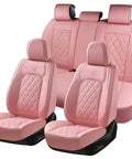 Pink Leather Car Seat Covers Full Set For Most Cars, Universal Waterproof Front And Back Seat Protector, shown in detail