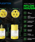 Lighted Extension Cord Ends Replacement Plug 15A 125V NEMA 5-15P To 5-15R Male And Female UL Listed Power Connector With Lit LED Indicator 3 Prong Yellow, nylon housing