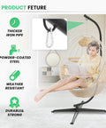 Heavy Duty Hammock Chair Stand For Indoor And Outdoor Use, C Type Frame, 330 Lb Capacity, Solid Steel Black Stand Only