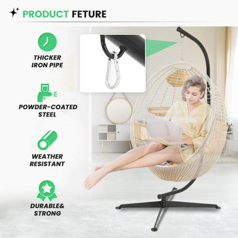 Heavy Duty Hammock Chair Stand For Indoor And Outdoor Use, C Type Frame, 330 Lb Capacity, Solid Steel Black Stand Only