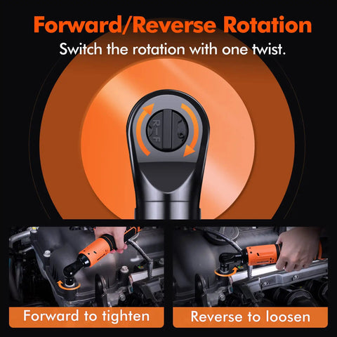 Three Eighths Inch Orange Electric Ratchet Wrench Set With 16.8V Power, 45 Foot Pounds Torque, 400 RPM, Dual Batteries, Fast Charger, Nylon Storage Bag, And Eight Removable Sockets For Home Garage