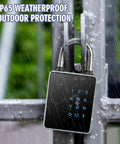 Smart Padlock With Keyless Entry And Bluetooth Keypad Water Resistant For Indoor And Outdoor Use on gate in rain