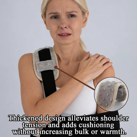Premium Soft Arm Sling Padding To Ease Neck Pressure And Stop Straps From Cutting In plush foam covers on shoulder.