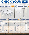 Size chart details for 8 Pack Bifold Closet Door Repair Kit DIY Friendly With Metal Pivot Brackets And Spring Pivots For 1-3/8 Inch Wood Folding Doors Includes Screws For Top Or Bottom Replacement And Durable Hardware Reinforcement.