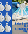 Keep Your Pool Blanket Locked Tight With These Rock Solid Solar Cover Reel Clips Featuring Slick Strap Holders And Dependable Tarp Fasteners For Above Ground And Inground Pools. Set of six durable ABS white clips.