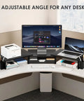 Dual Monitor Stand Riser With Drawer And Pen Holders, Metal Desk Organizer for Office or Home Office, Keeps Your Desk Clean