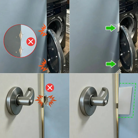 White Rubber Corner Protectors Self Adhesive Baseboard Guards installed on walls to prevent damage from door hits and furniture.